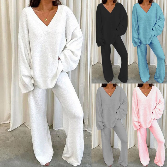 Womens Teddy Fleece Fluffy Pyjamas Baggy Tops Pants Nightwear Tracksuit Lounge
