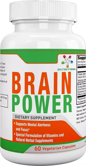 Brain Power 60 Capsules Enhance Focus, Improve Memory for Men & Women - Ginkgo