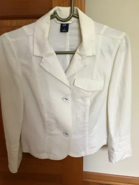 GAP Women's Ivory Linen Cotton Spring Blazer Jacket Size 6 With Sleeve Emb Lace