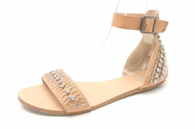 Womens DV Dolce Vita Tan Brown Jeweled Leather Ankle Strap Sandals Size 8.5 M