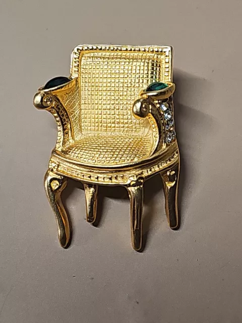 Rare Signed Karl Lagerfeld Louis XVl  Chair Pin Brooch Rhinestone Gold Tone