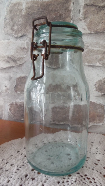 BOCAL CONTAINER Ancien VERRE Épais Vert Bouteille 3/4 litre Excellent