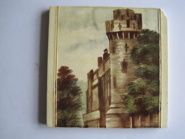 Antique Pilkington's 6" Landscape Tile - Castle (Warwick?) Circa 1892-1909