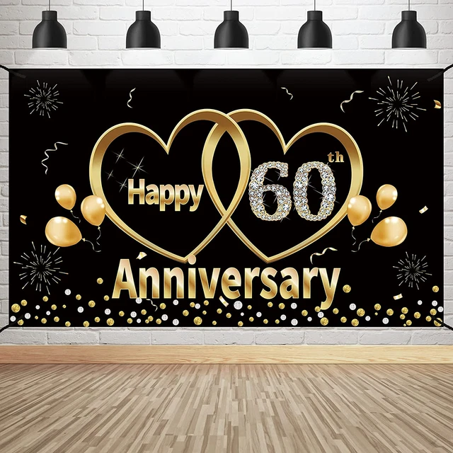 60TH ANNIVERSARY BANNER Backdrop Decorations - Large Happy 60 Year