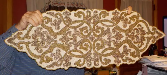 Gorgeous bead & pearl brown (gold) & cream table runner from Pier One 36" x 13"