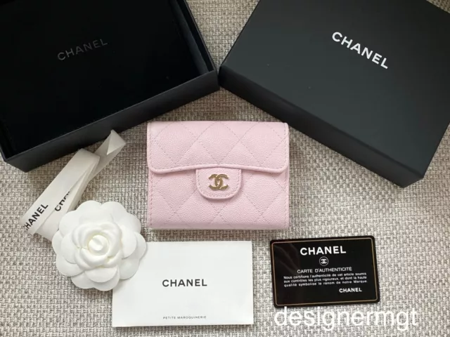 NIB 100%AUTH CHANEL Rose Clair Caviar Leather Gold CC Snap Closure