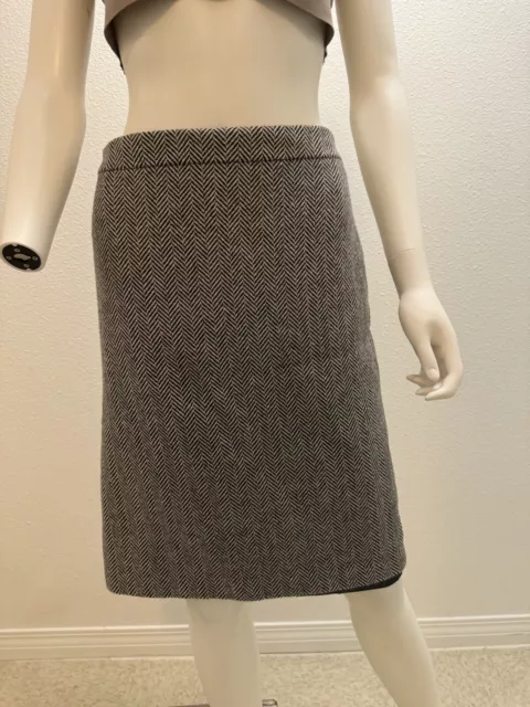 J. Crew Women’s Black/White Herringbone Wool Blend Lined Pencil Skirt, Size 14