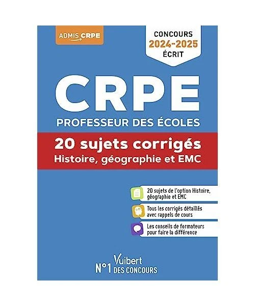HISTOIRE GÉOGRAPHIE EMC CRPE 20242025 20 sujets corrigés Annales