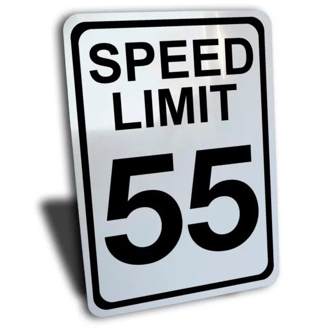 Speed Limit 55 Mph Km/H Sign Aluminum 10" By 14" Metal Road Traffic Slow Down