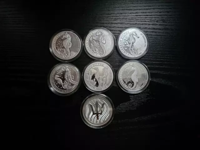 Silver Coins .999 Complete Barbados Seahorse Collection + Trident 2017-2023