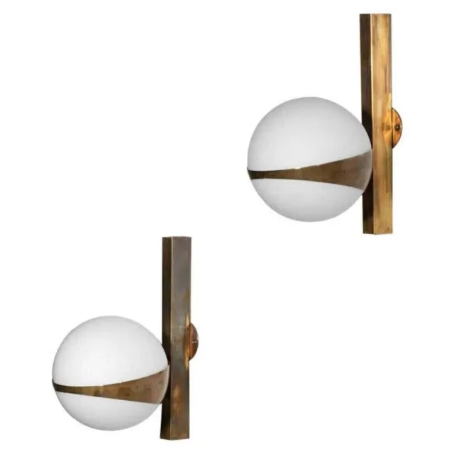 Stilnovo Style Opaline And Brass Sconce Midcentury Solid Brass Beside Wall Lamp