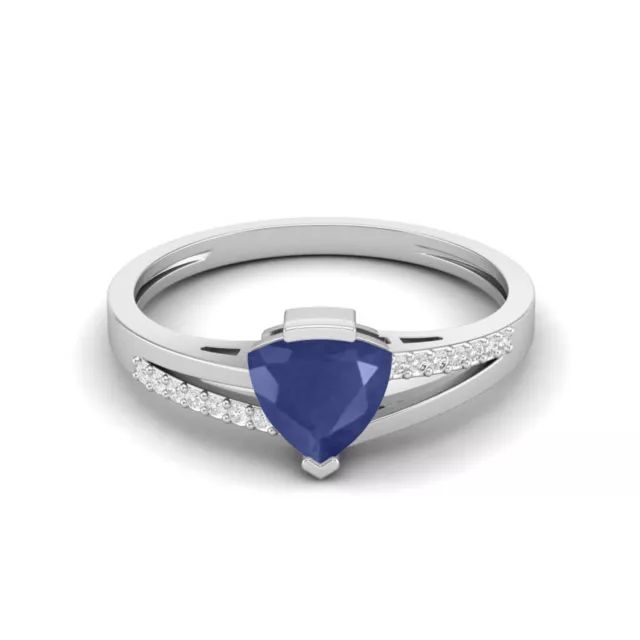 Anillo de mujer solitario de plata de ley 925 con zafiro azul natural de...