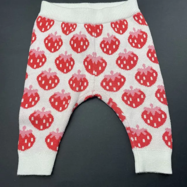 Girls size 000, Seed, knitted cotton leggings / bottoms, strawberries, GUC