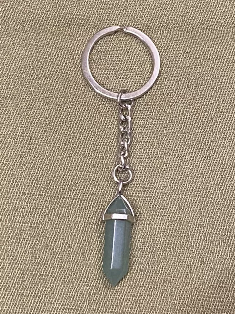 Green Quartz Aventurine Stone Double Pointer Keychain Attract Love & Money Charm