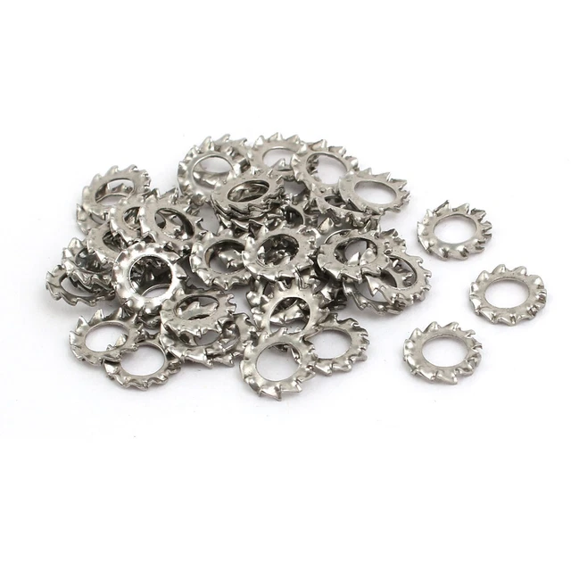 4mm Int. Dia acier inox 304 Ext. Dent Rondelle Serrage Argenté 50pc