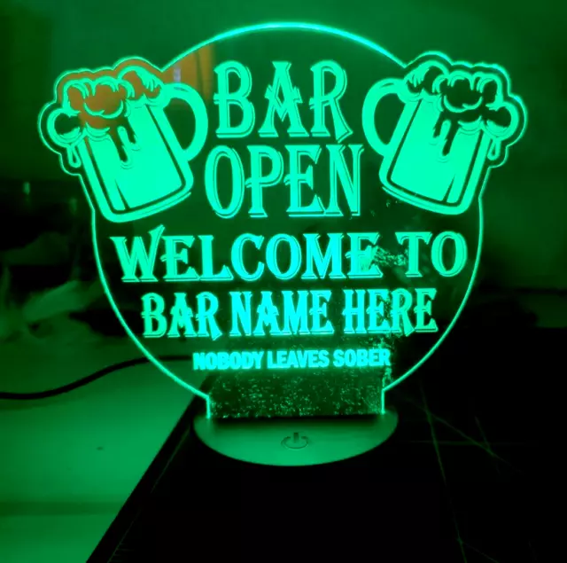 Bar open led sign light up personalised mancave garden pub club