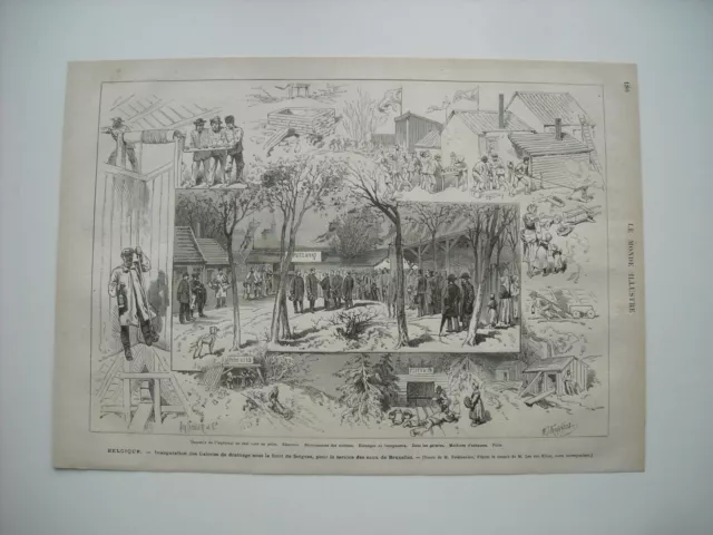 Gravure 1877. Belgique. Inauguration Drainage Sous Foret Soignes Pour Bruxelles.