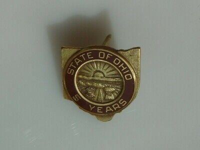 Vintage Enamel Gold Tone Service Employee Award Pin State of Ohio Shape Seal