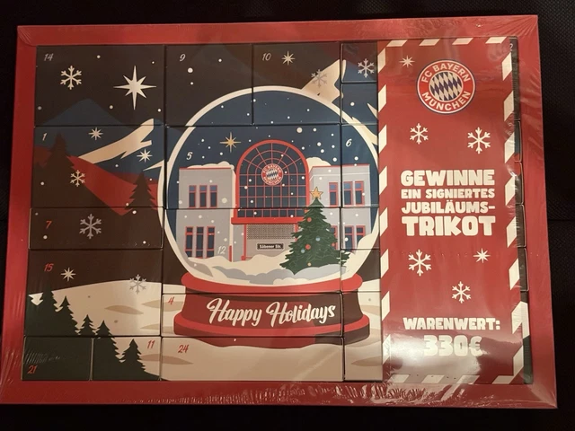 FC Bayern München Schokoadventskalender – Mit 24 Pralinen, 7 Autogrammkarten, Poster & 5€ Gutschein, Inkl. Gewinnspiel