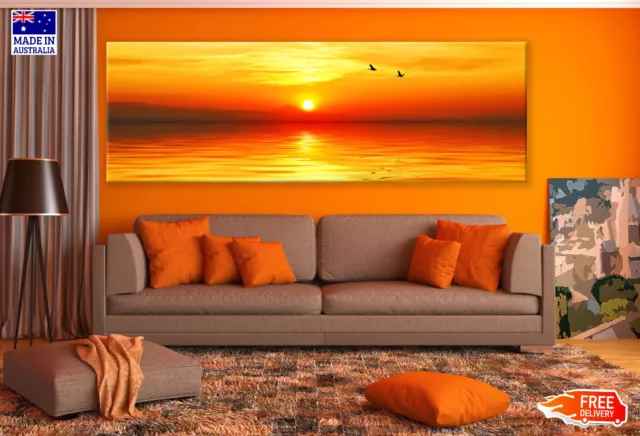 Panoramic Canvas Red Sunset Over Sea High Quality 100%  Australian Made Quality