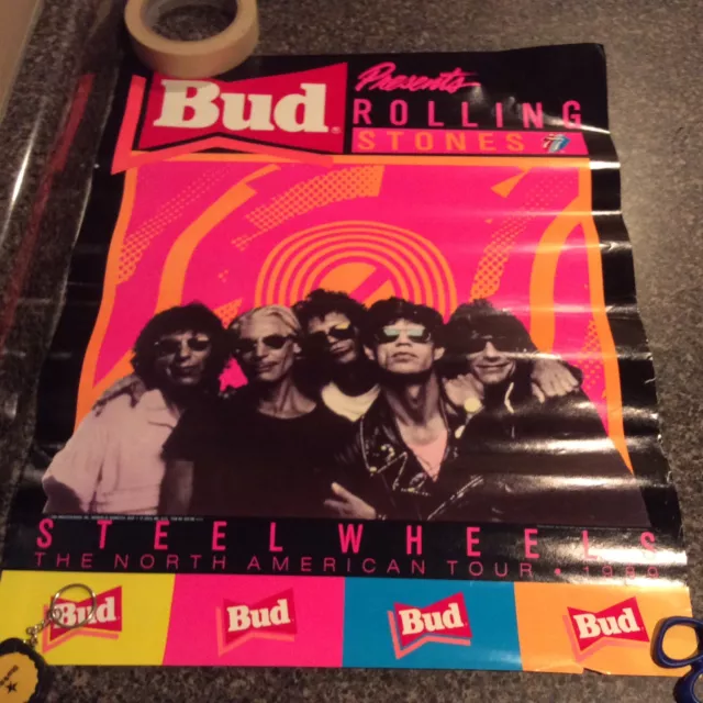 Vintage Rolling Stones Bud concert Poster 1989, North American Tour Steel Wheels