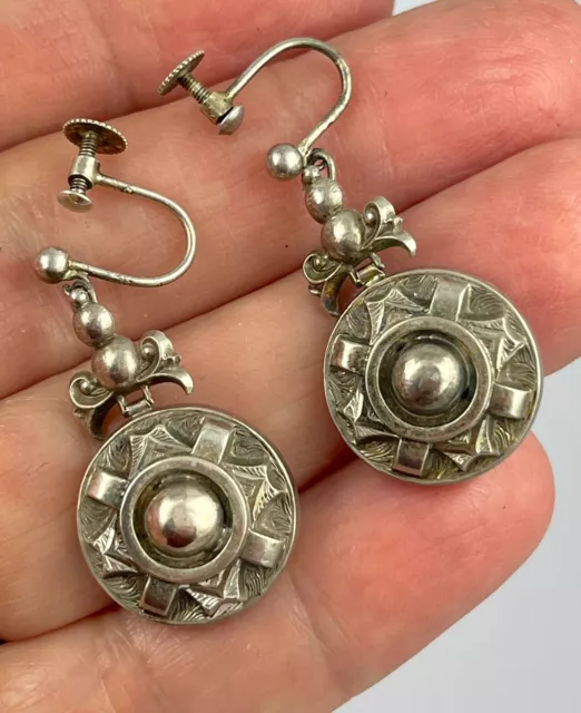 Antique Victorian or Edwardian c 1910 ornate silver earrings