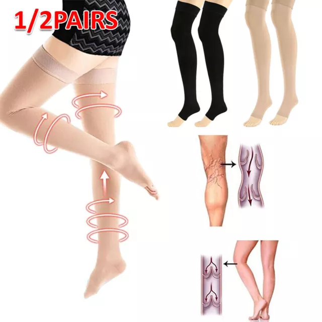 MEDICAL COMPRESSION STOCKINGS Support Varicose Veins Thigh High Open Toe  Unisex $9.55 - PicClick AU