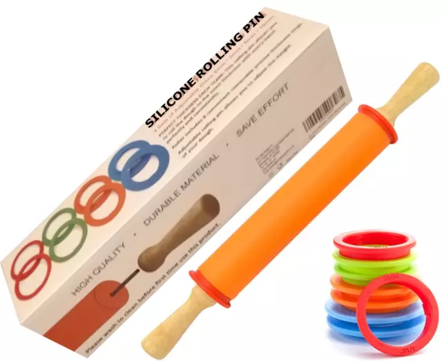 Silicone Adjustable Wooden Handle Rolling Pin 4 Adjustable Disc Ring pastry bake