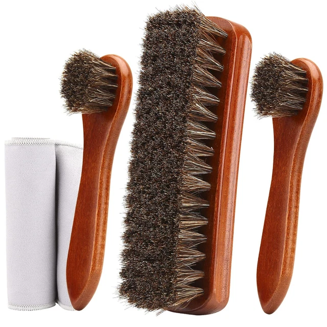 4-Piece Horsehair Shoe Brush Shine Kit, Shoe Polish Kit, Leather Shoes