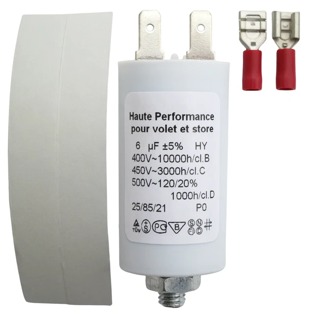 Condensateur permanent 7 µF à cosses pour moteur électrique ou pompe Condensateur permanent 7 µF à cosses pour moteur électrique ou pompe