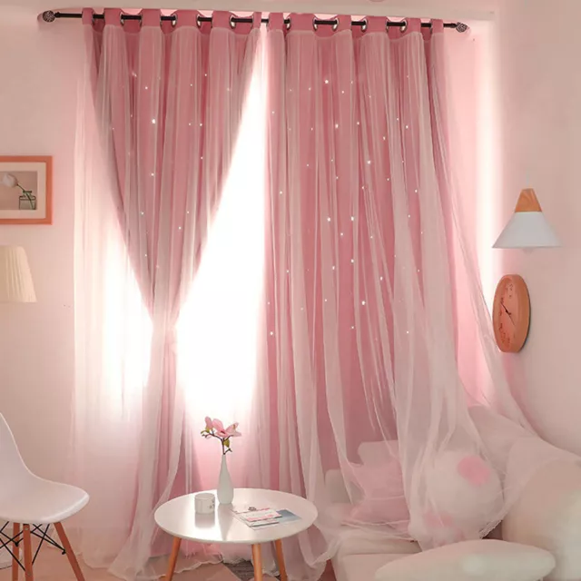 Star Blockout Curtains Thermal 2 Layer Blackout Curtains Fabric Eyelet Bedroom◥