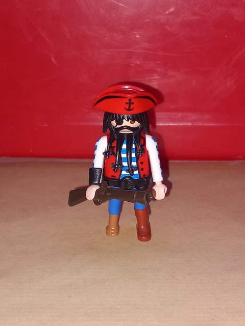 Figurine Playmobil Jungle : Explorateur Borgne Roux Barbe Gilet Orange - Réf 3016