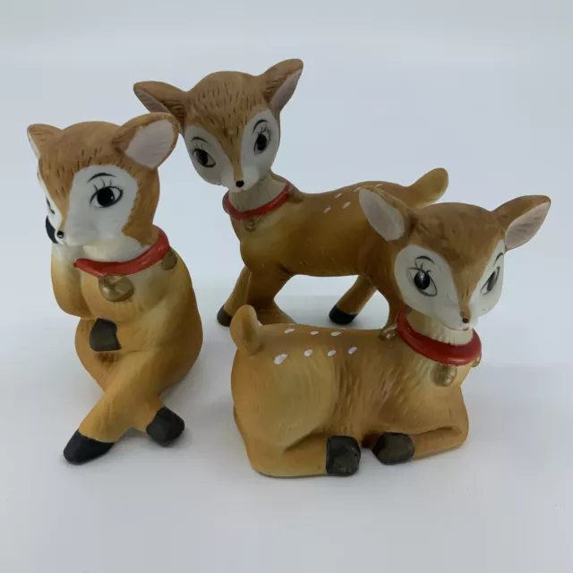 VTG Small Lot of 3 Homco Bisque Porcelain Holiday Christmas Fawn Deer Figurines