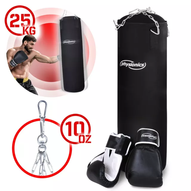 Physionics® Set Sacco da Boxe Pugilato Pieno Guantoni 10 Oz MMA Kick Boxing