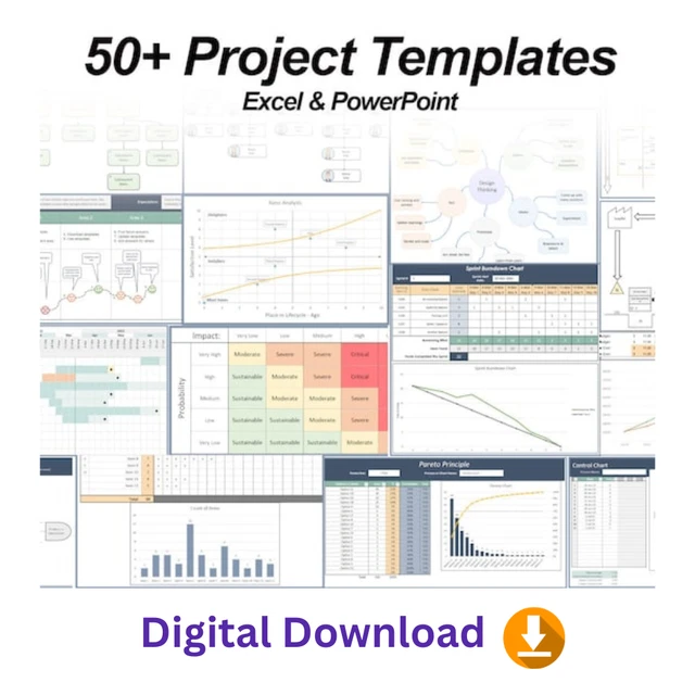 PROJECT MANAGEMENT TEMPLATES x50 Incl: Swimlane, BPMN, Kaban, SIPOC ...