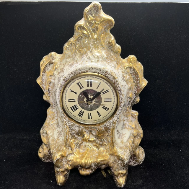 VTG LE MIEUX China 22K Gold Mantel Clock Lanshire T3 Movement USA 11" X