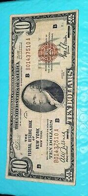 US $10 Ten Dollar Bill Note New York 1929 Brown Seal