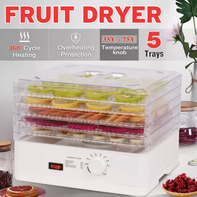 5 Tray Food Dehydrators Jerky Dryer Fruit Dehydrator Beef Adjustable Temperature