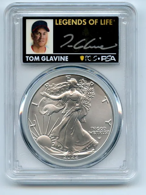 2022 $1 American Silver Eagle 1oz PCGS MS70 Legends of Life Tom Glavine