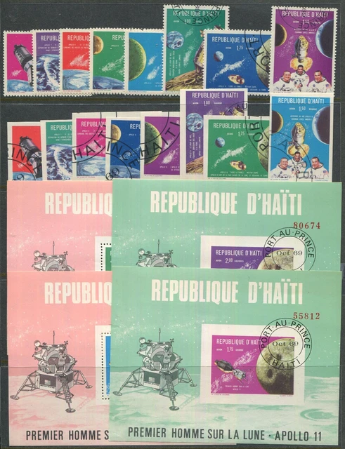 Haiti - Apollo 11, two complete sets + 4 souvenir sheets. High catalogue value