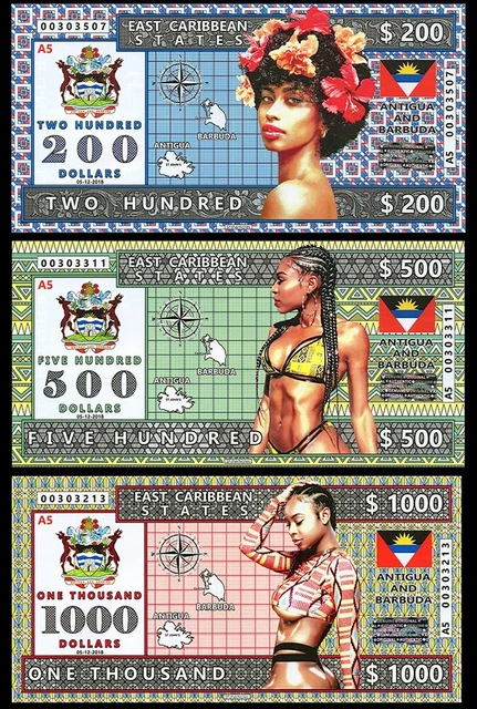 LOT 3 pcs notes ANTIGUA and BARBUDA 200 500 1000 DOLLARS 2018 year POLYMER UNC.