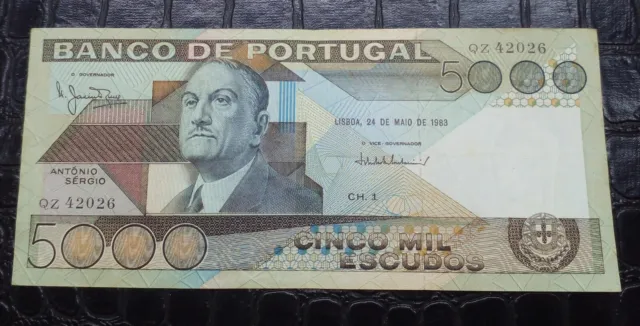 Banknote Portugal 5000 Cinco Mil Escudos 1983.