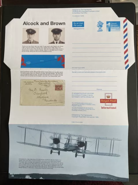 GB 1994 AEROGRAMME Alcock and Brown Transatlantic Mail Flight as Scan