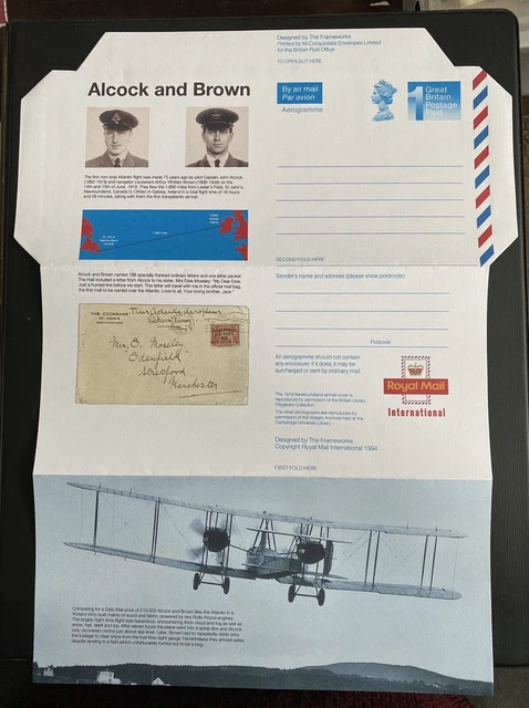 GB 1994 AEROGRAMME Alcock and Brown Transatlantic Mail Flight as Scan