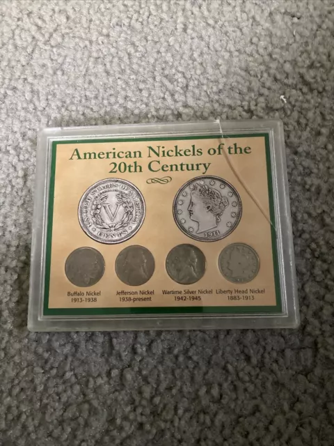 American Nickels of the 20th Century, 4 coins-1 silver, acrylic holder/COA