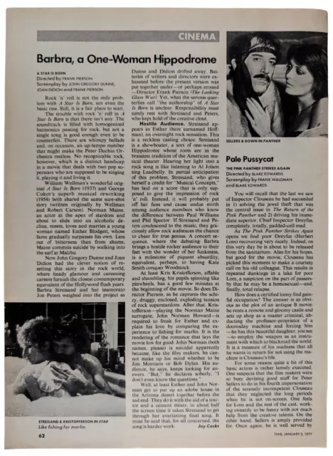 Barbara Streisand "A Star Is Born" Movie Review 1977 Time Print Story 1pg