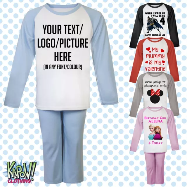 Custom Personalised Kids Baby Pyjamas PJs Raglan Sleep Night Wear Gift Toddler 2