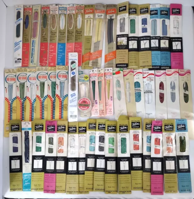 Lot of 52 Vintage Zippers Metal Nylon Coil Talon J&P Coats & Clark Conmar Sewing