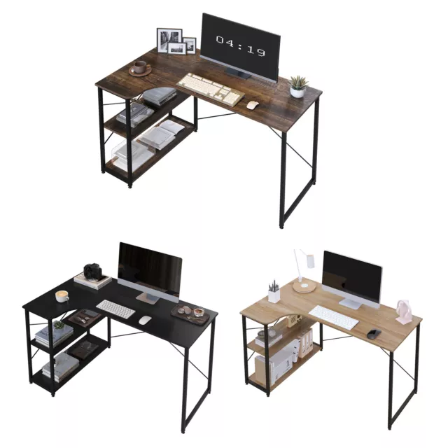 Corner Computer Desk L-Shaped Office Home Writing Study Table w/ Storage Shelves