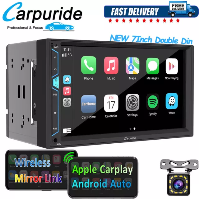 CARPURIDE Double Din Autoradio Wireless Apple Carplay Android Auto,7Inch Radio